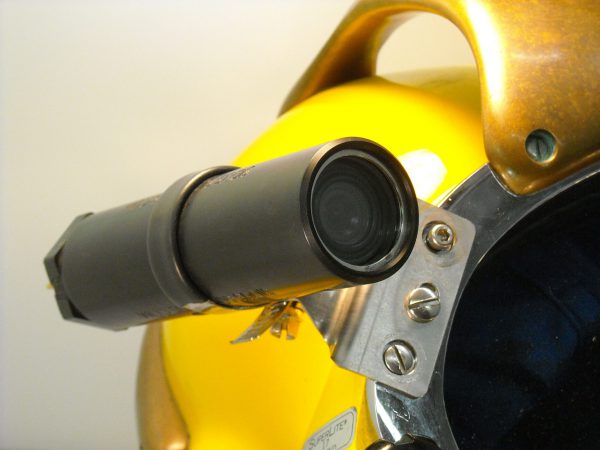 Subsea High-Definition Camera mounted on a diver's helmet.